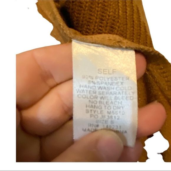 KORI waterfall faux suede cardigan sweater in cognac  size small EUC - Picture 2 of 7